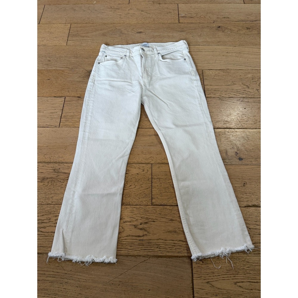 Citizens of Humanity Isola Cropped Bootcut Jeans Off White Ecru Raw Hem 30 (988)